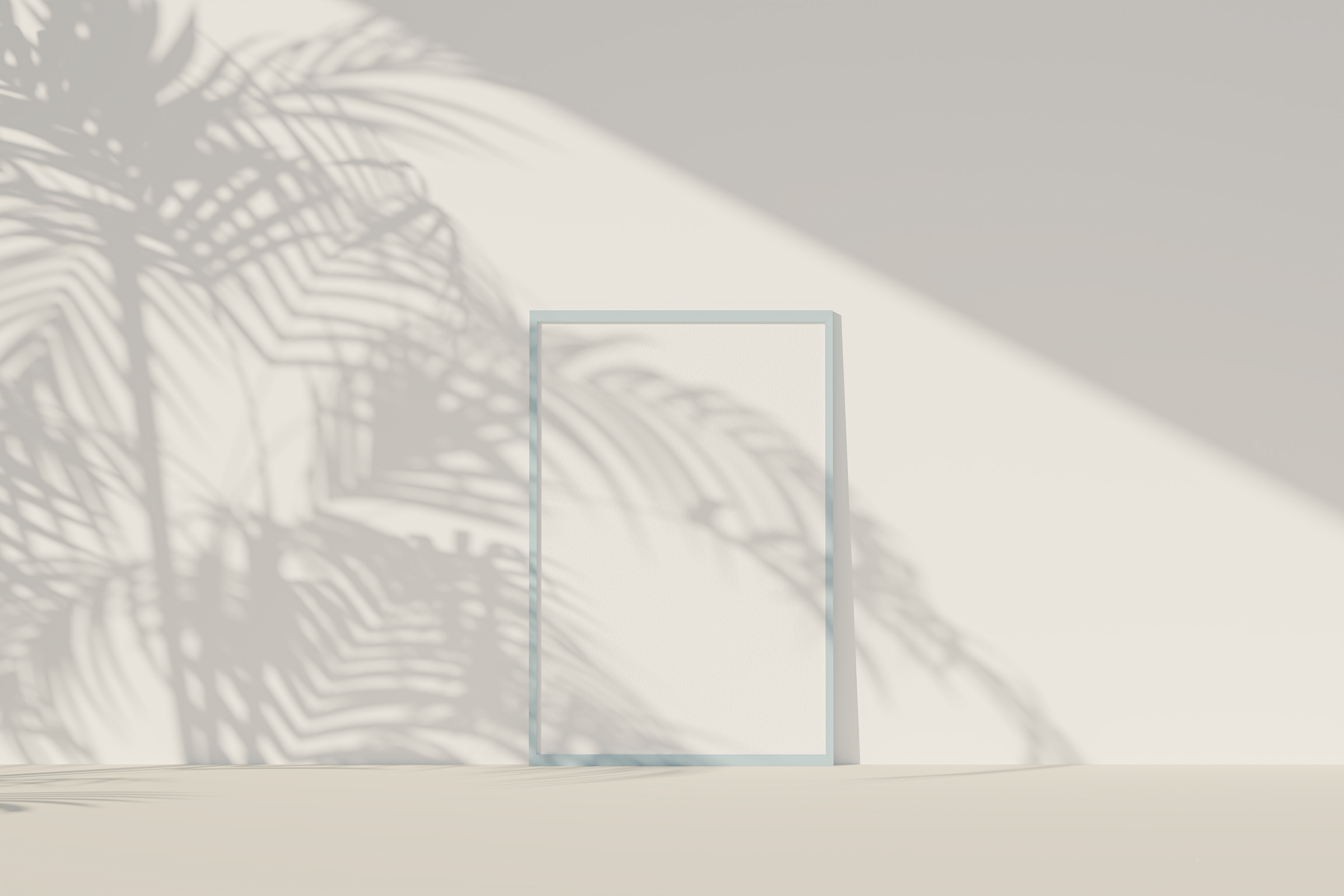 Picture Frame Mockup with White Paper, Tropical Leaves Shadow. 3