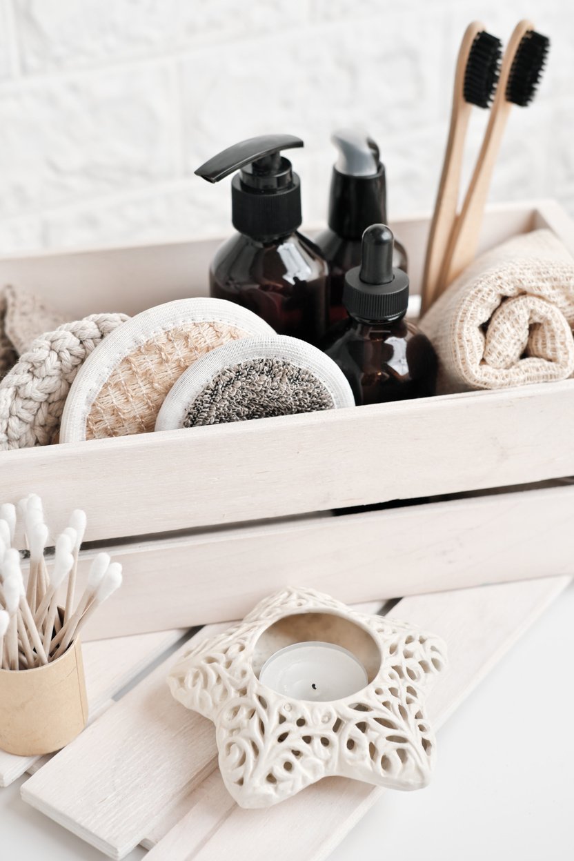 Set of Natural Organic Bathroom Tools.